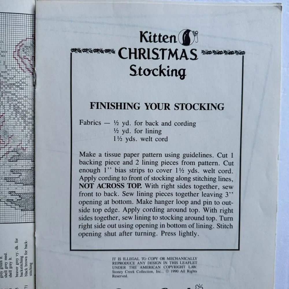 Cross Stitch KITTEN CHRISTMAS STOCKING Leaflet 30 by Stoney Creek Collection